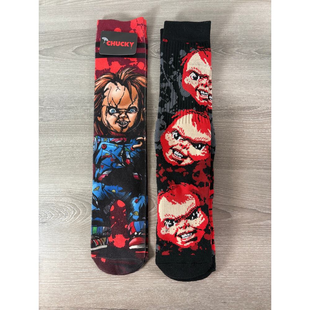 Chucky Men's Halloween Horror Socks- 2 Pairs- One NWT- Other NWOT - Picture 2 of 4
